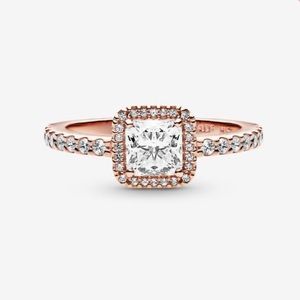 Pandora Square Sparkle Halo Ring Rose Gold